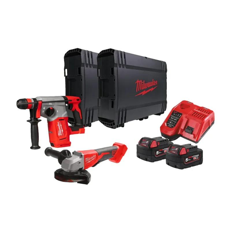 Finale Uitverkoop MILWAUKEE® M18BLPP2G-502X 1 X M18BLHX, 1 X M18BLSAG125XPD, 2X M18B5, 1 X M12-18FC, 2 X DYNA