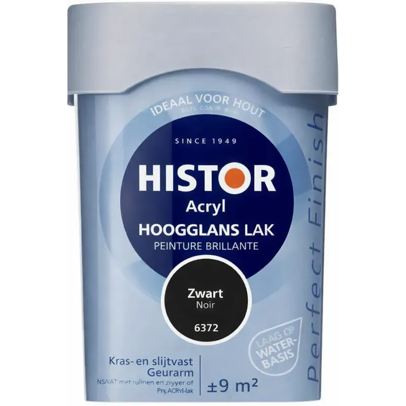 Histor Acryl Hoogglans Lak Zwart (RAL 9005) Finale Uitverkoop