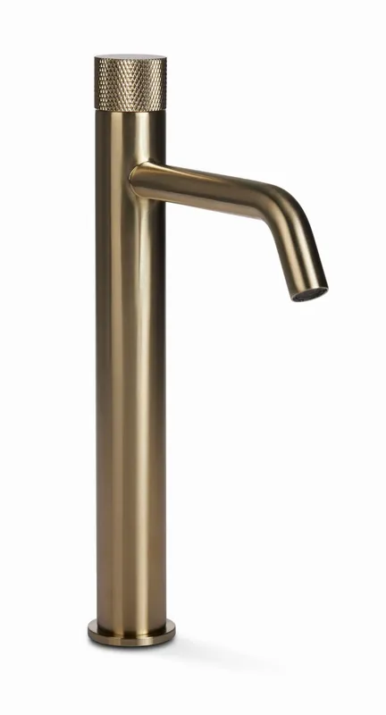 Koopje Blue Label Brondby Facet wastafelkraan high rise cold start, gekartelde greep, geborsteld goud FK-0326K-BB