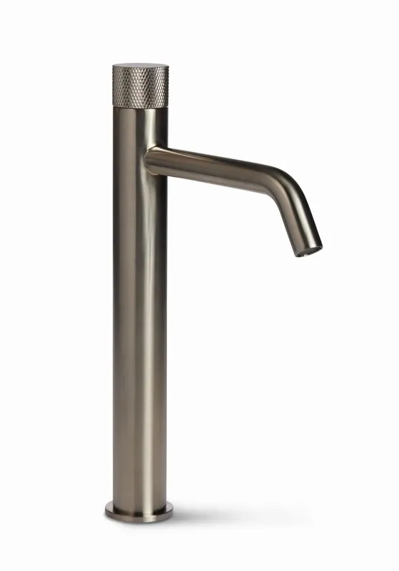 Blue Label Brondby Facet wastafelkraan high rise cold start, gekartelde greep, geborsteld nikkel FK-0326K-BN Weekendaanbieding