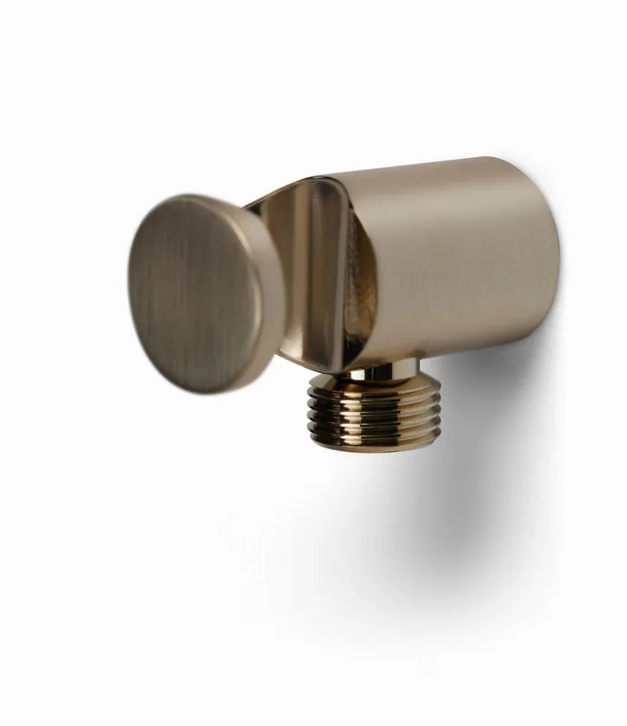 Veilige Betaling Blue Label Brondby 1/2" aansluitbocht met wandhouder voor inbouwthermostaat 3-weg, geborsteld goud