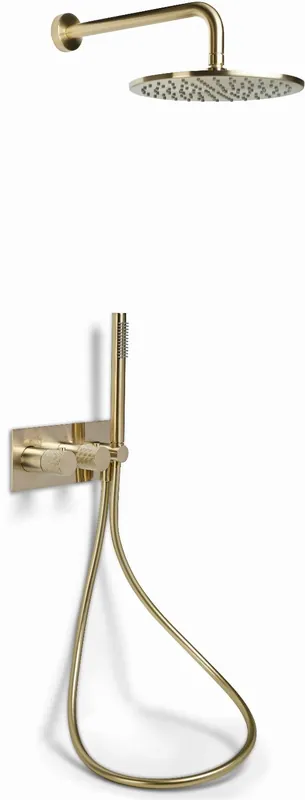 Blue Label Brondby facet douchesysteem horizontaal met houder incl. inbouwdeel, omstel, hoofddouche 250mm, geborsteld goud FK-003K-H-BB Koopje