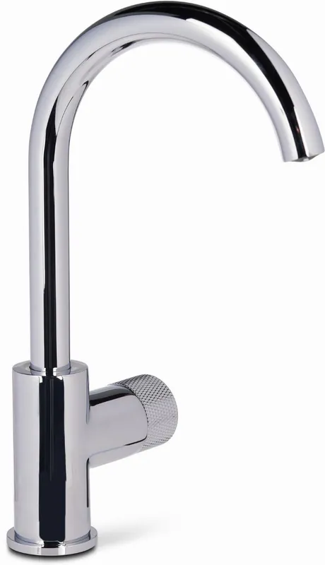 Blue Label Brondby Facet wastafelkraan C-uitloop cold start, gekartelde greep chroom FK-0329K-CP Laatste Versie