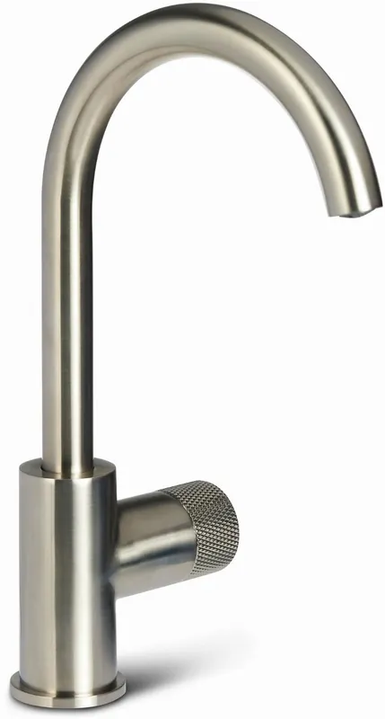 Korting Blue Label Brondby Facet wastafelkraan C-uitloop cold start, gekartelde greep, geborsteld nikkel FK-0329K-BN