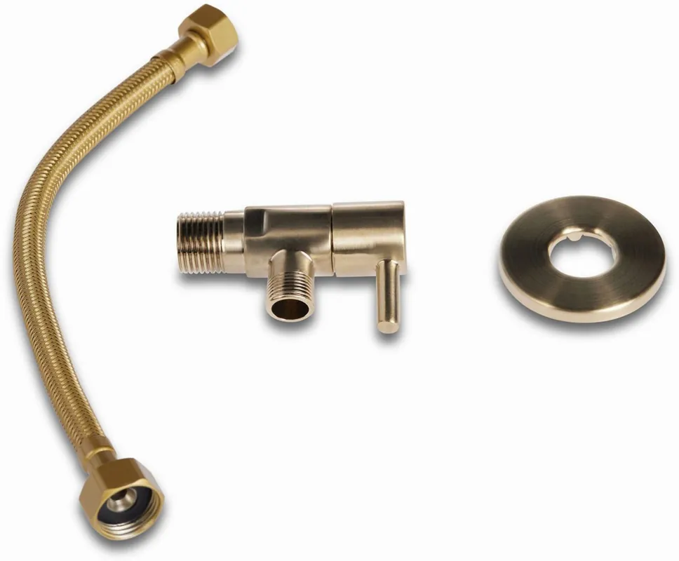 Veilige Betaling Blue Label Brondby hoekstopkraan 1/2"x3/8" compleet met 25cm aansluitslang 1/2"x3/8" geborsteld goud FK501BB