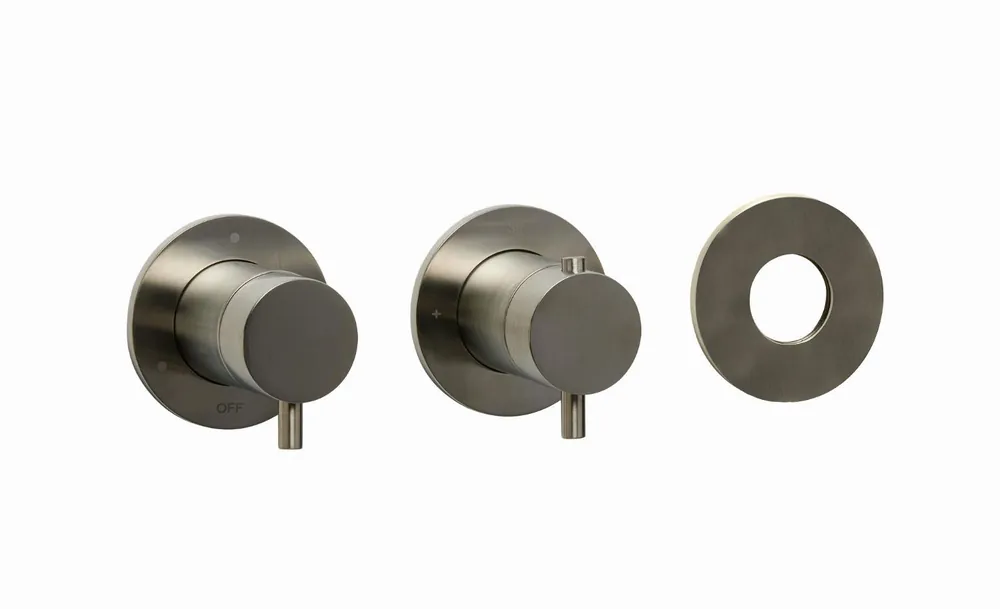 Dagaanbieding Blue Label Brondby inbouwthermostaat met 3-weg omstelling, inbouw + afbouwdeel, ronde rozetten, 1/2" aansluiting, geborsteld nikkel FK-CA22-H-BN