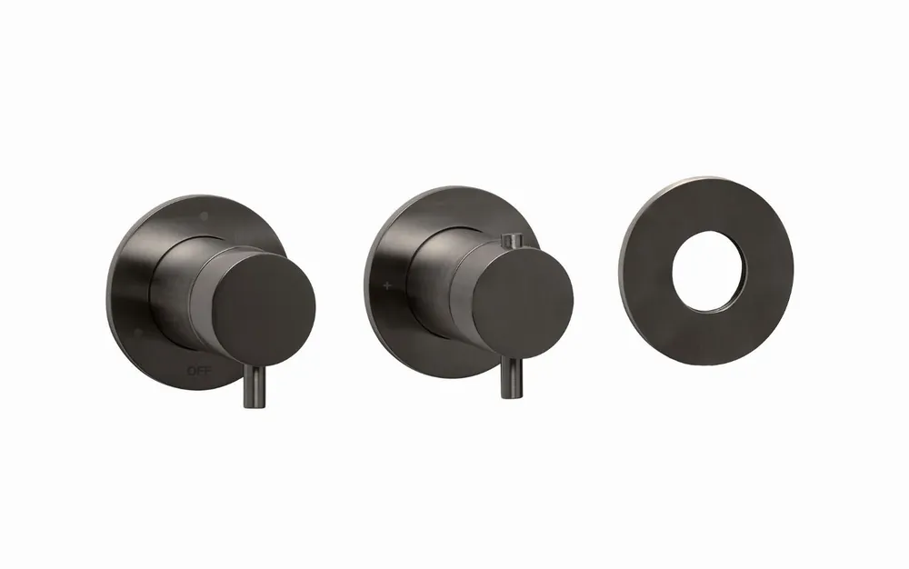 Blue Label Brondby inbouwthermostaat met 3-weg omstelling, inbouw + afbouwdeel, ronde rozetten, 1/2" aansluiting, gun metal FK-CA22-H-GM Exclusieve Aanbieding