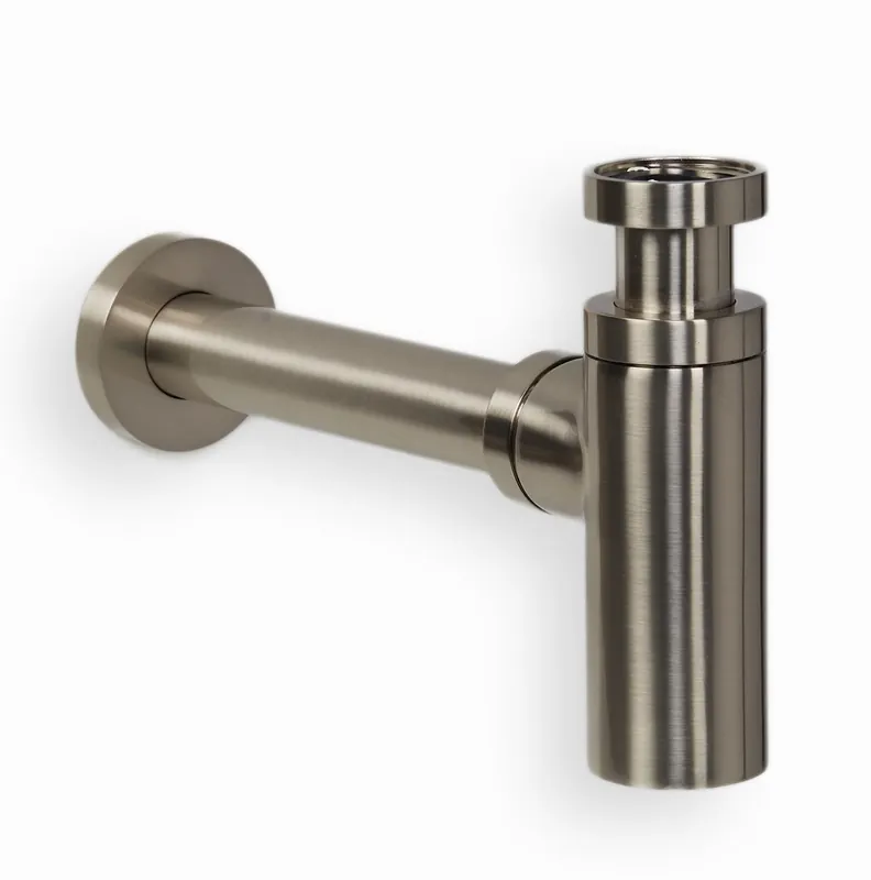 Blue Label Brondby messing design sifon 1 1/4" inclusief muurbuis geborsteld nikkel FK-958L-BN Lage Kosten