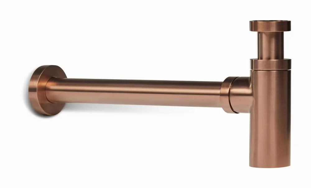 Blue Label Brondby messing design sifon 1 1/4", inclusief muurbuis, geborsteld brons Aanbieding