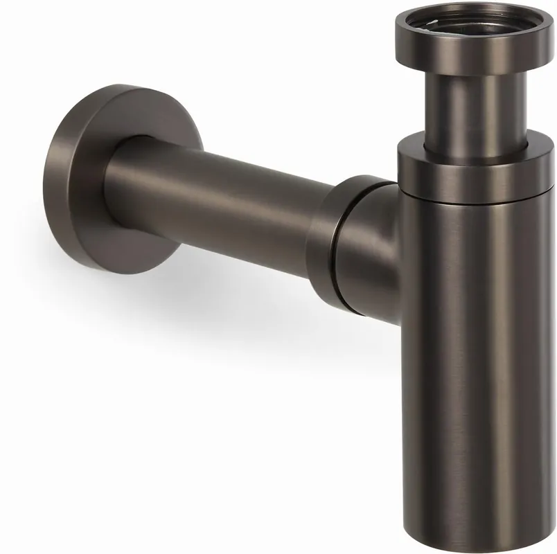 Speciale Aanbieding Blue Label Brondby messing design sifon 1 1/4", inclusief muurbuis, gun metal