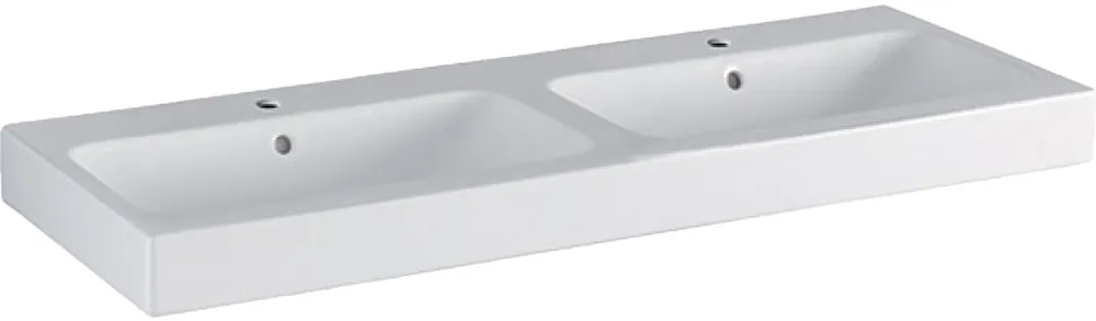 Speciale Aanbieding Geberit iCon dubbele wastafel 120 cm met 2 kraangaten en overloop wit 124120000