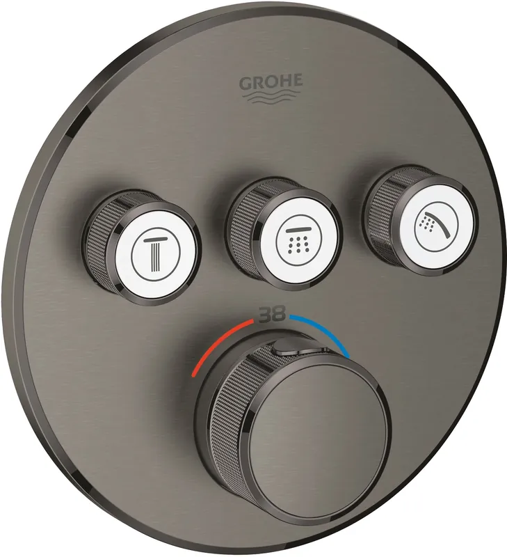 Grohe SmartControl afbouwdeel v. inbouwkraan thermostatisch m. omstel v. 3 functies rond brushed hard graphite 29121AL0 Finale Uitverkoop