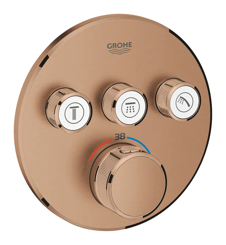 Koop Vandaag Grohe SmartControl afbouwdeel v. inbouwkraan thermostatisch m. omstel v. 3 functies rond brushed warm sunset 29121DL0