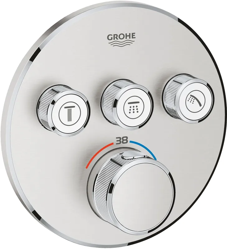 Lage Kosten Grohe SmartControl afbouwdeel v. inbouwkraan thermostatisch m. omstel v. 3 functies rond supersteel 29121DC0