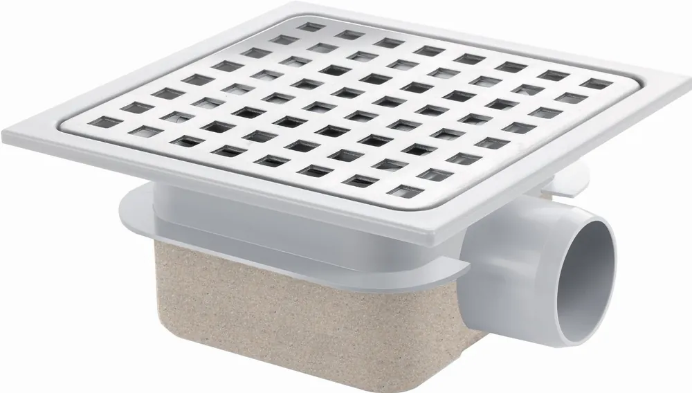 Van den Berg abs afvoerput 150 x 150 zijuitlaat met rvs rooster, hoogte 62/81 mm 617 Snelle Levering