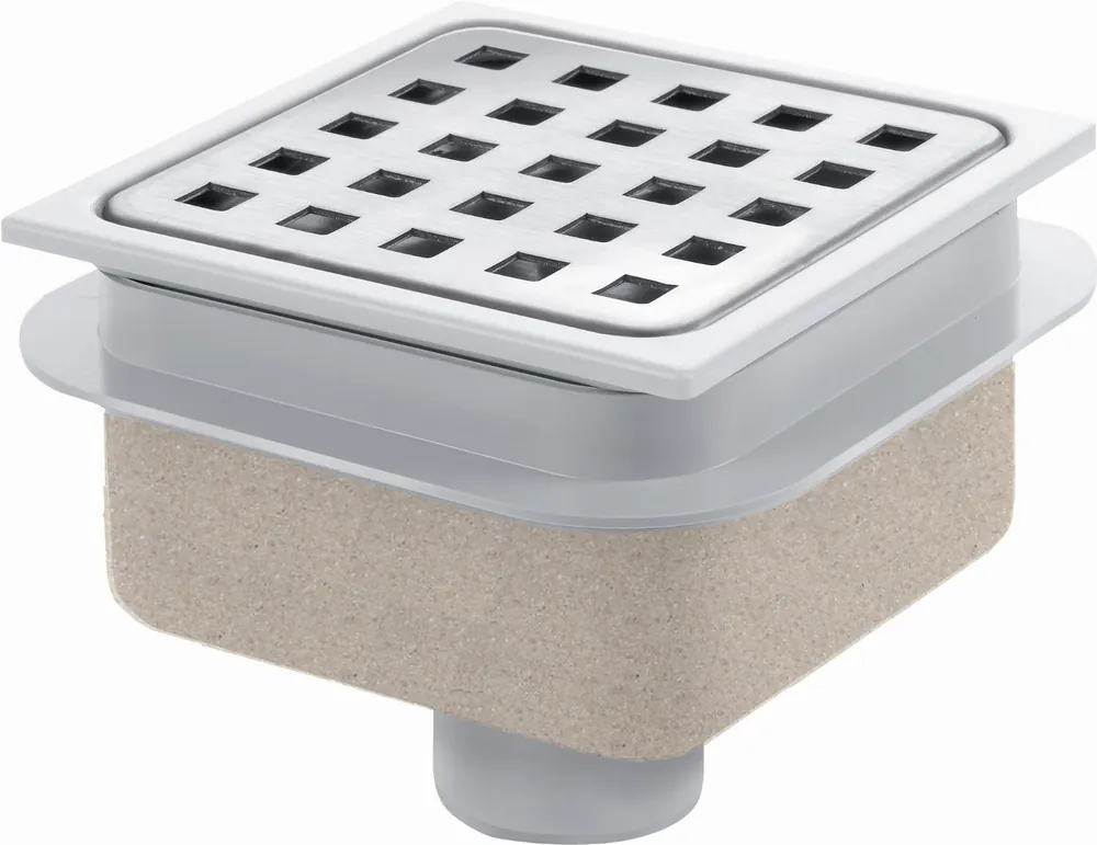 Goedkoop Van den Berg ABS afvoerput met RVS rooster 100 x 100 mm met onderuitlaat, hoogte 62 mm 612