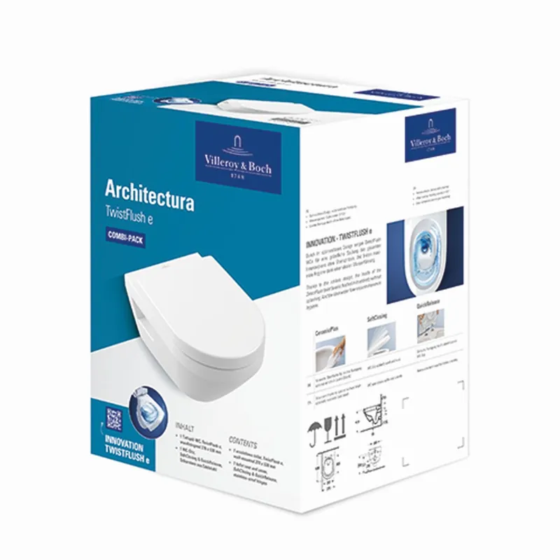 Korting Villeroy & Boch Architectura Combipack wandcloset 53cm TwistFlush softclosing quickrelease zitting wit 5684CL01