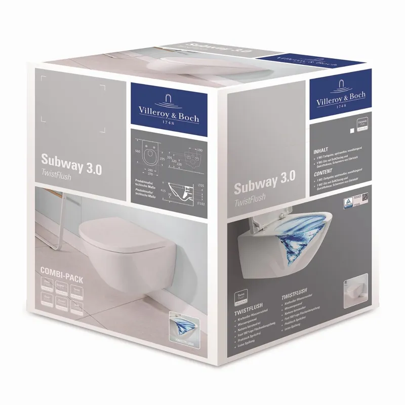 Lage Kosten Villeroy & Boch Subway 3.0 combipack wandcloset 56cm Twistflush met softclose closetzitting wit 4670TSR1