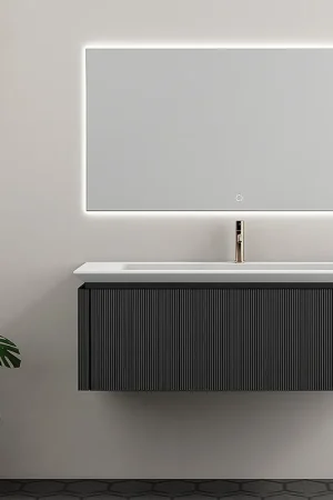 Aanbieding Wahlbach Aurelie badkamermeubelset 120 cm, 1 lade, wastafel, LED spiegel mat zwart
