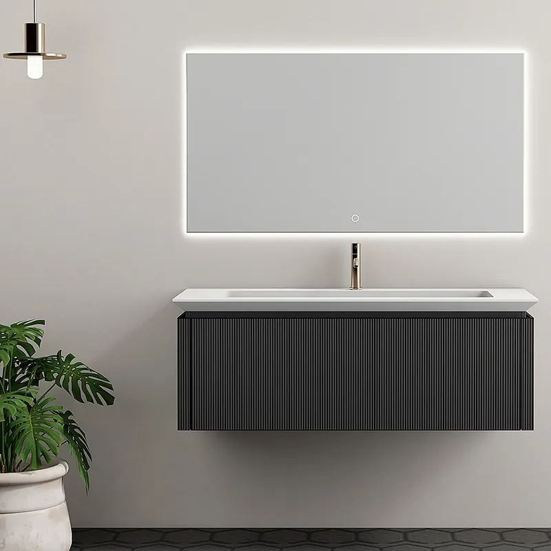 Aanbieding Wahlbach Aurelie badkamermeubelset 120 cm, 1 lade, wastafel, LED spiegel mat zwart