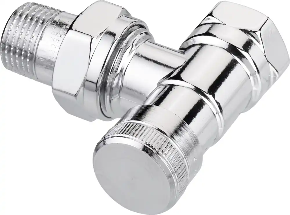 Lage Prijs Danfoss voetventiel, messing, 1/2" (15), haaks, staartstuk/binnendraad, verchroomd, bediening binnenzeskant, aftapbaar