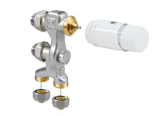 Must-Have Jaga Aansluitset 12. Bestaande uit 2-pijps Pro-ventiel Recht (vloer), thermostaatkop type AW en koppelingen 16x2mm