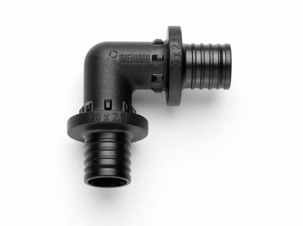 Rehau Rautitan PX fitting kunststof, knie koppeling 90gr, 40 x 40mm (schuif x schuif) Beperkte Voorraad