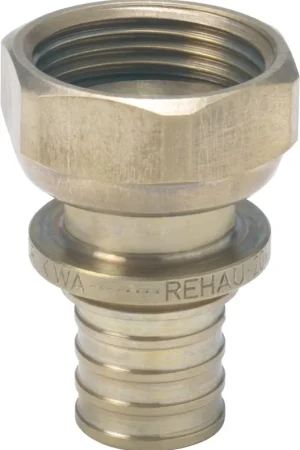 Aanbieding Rehau Rautitan RX fitting messing, rechte koppeling met wartel 20mm x 3/4"" (schuif x wartel binnendraad)