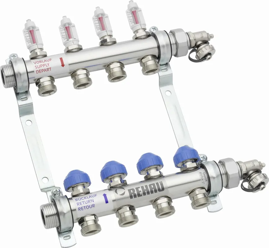 Gecertificeerd Rehau V2A HKV-D RVS vloerverwarming verdeler 2 groeps zonder pomp.