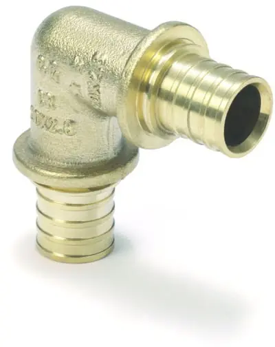 Direct Beschikbaar Rehau, Kniekoppeling, SDR 11, 90° graden, 32 x 2,9, messing, blank, (voor Raupex/Rautherm)