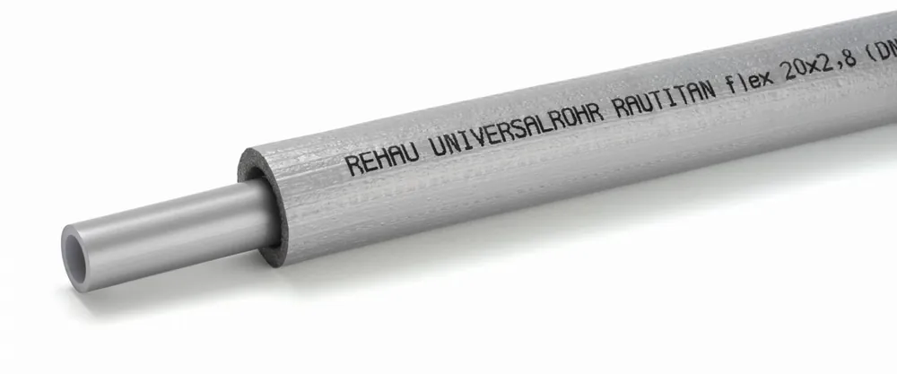 Op = Op Rehau Rautitan Stabil meerlagenbuis glad, 20x2.9mm, 3 lagen, aluminium, PE, isolatie 9mm, flexibel, buis grijs, 50m 11302811050