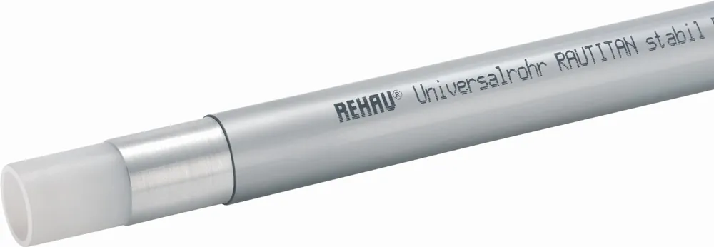 Koop Online Rehau Rautitan Stabil meerlagenbuis glad, 32x4.7mm, 3 lagen, aluminium, PE, flexibel, buis grijs, 25m
