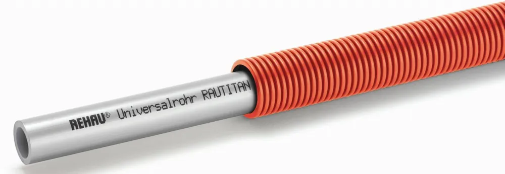 Rehau Rautitan Stabil meerlagenbuis glad, Ø16.2x2.6mm, 3 lagen, aluminium, PE, flexibel, buis grijs, 100m, rode mantel Op = Op