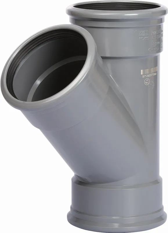 Solar pvc manchet t-stuk 45° 110x40mm mof-mof, grijs Beperkte Voorraad