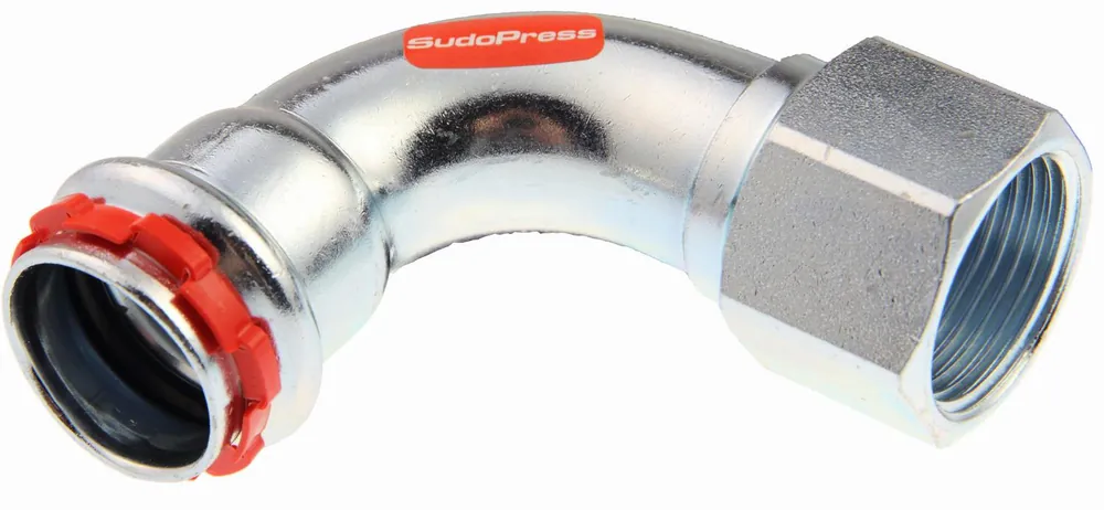 VSH Sudopress STAAL bocht koppeling 90gr, 15mm x 1/2, staal (pers x binnendraad) Tijdelijk Beschikbaar