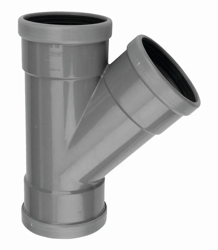 Wavin M-T-stuk, Wafix, 45° graden, PVC, SN4, 125mm x 125mm x 125mm (manchet, x manchet x manchet), grijs Express Levering
