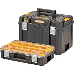 Op = Op DeWALT TSTAK diepe gereedschapskoffer inc. TSTAK organizer