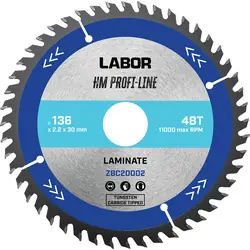 Labor HM cirkelzaagblad laminaat 136x20x2,2mm 48T Uitverkoop