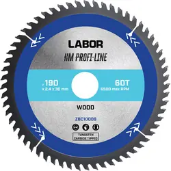 Labor HM cirkelzaagblad hout 190x30x2,4mm 60T Laatste Versie