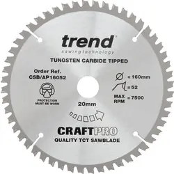 Trend AP cirkelzaagblad 160x20x2,2mm 52T Direct Verzonden