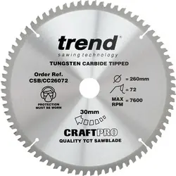 Trend Crosscut cirkelzaagblad 260x30x2,6mm 72T Flitsaanbieding