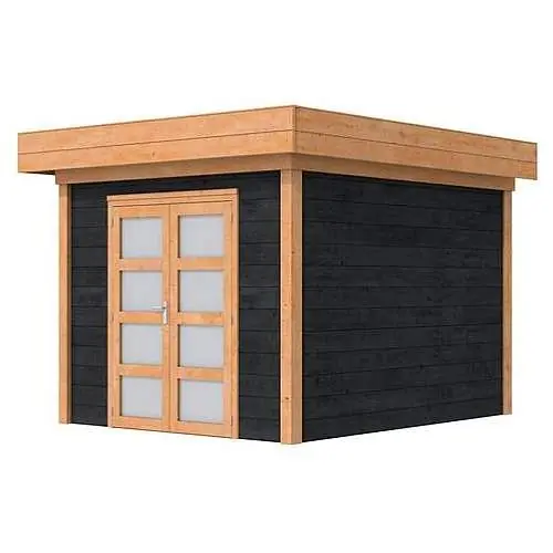 Superprijs Blokhut Topvision Roek douglas geschaafd 298 x 298 cm zwarte wanden