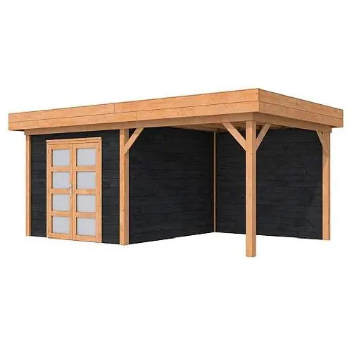 Blokhut Topvision Roek douglas geschaafd 298 + 300 x 298 cm zwarte wanden Direct Verzonden