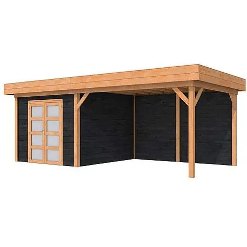Blokhut Topvision Roek douglas geschaafd 298 + 400 x 298 cm zwarte wanden Finale Uitverkoop