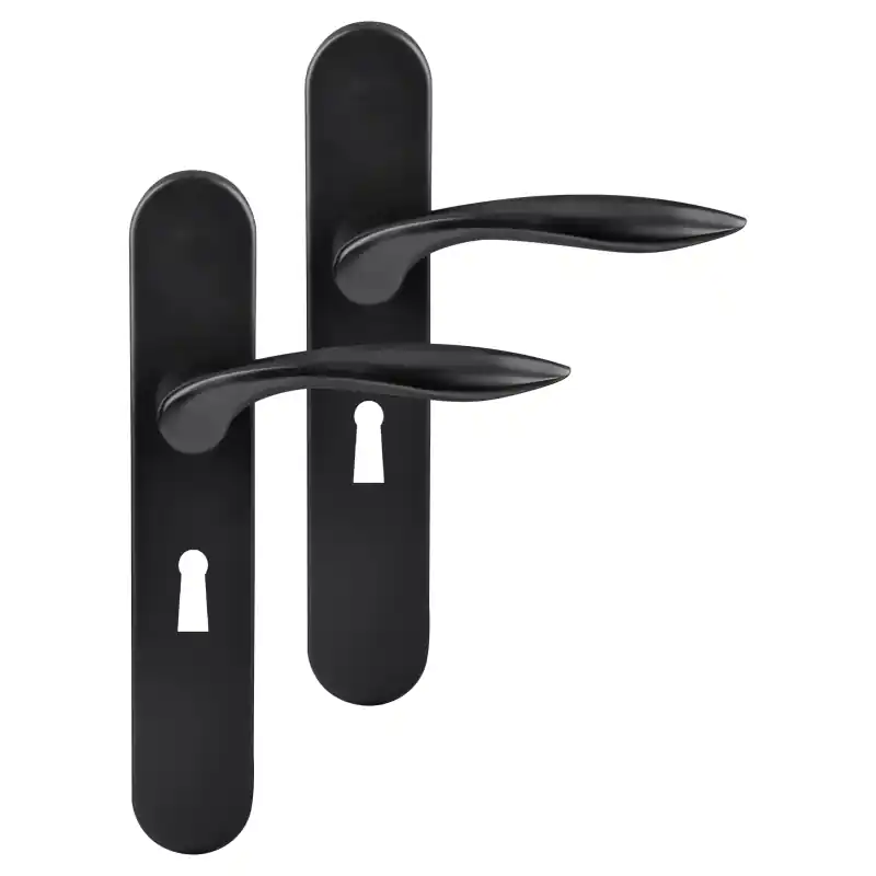 Flitsaanbieding Differnz Groningen deurkruk op schild afgerond 225x41x10mm BB 56 mm zwart