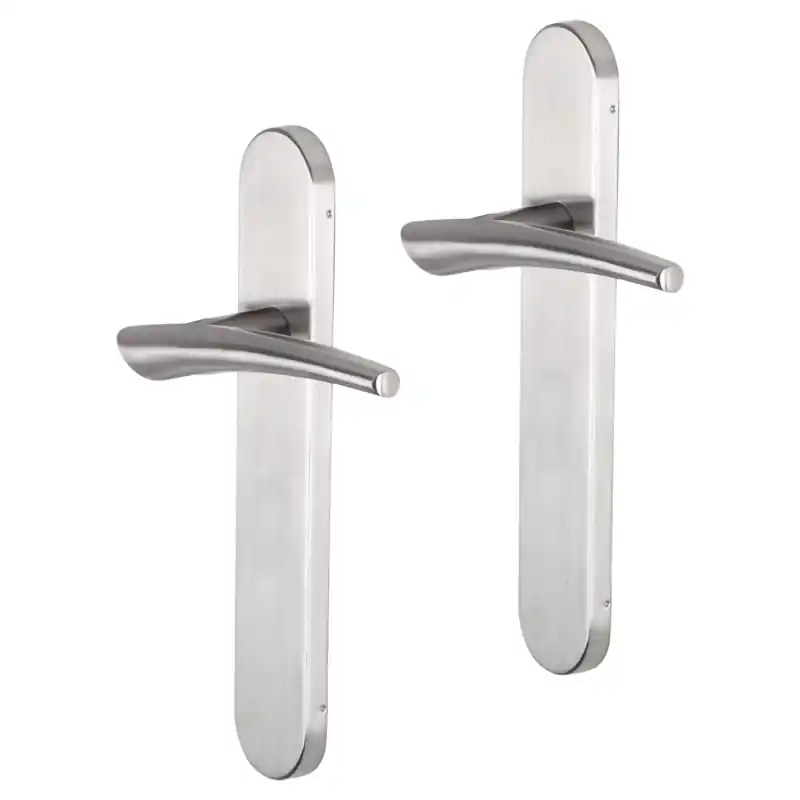 Impresso Boston deurkruk op schild afgerond 225x41x10mm RVS geborsteld Fabrieksprijs