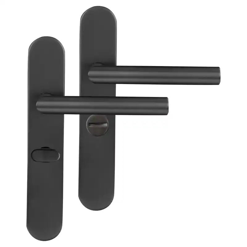 Populair Differnz Amsterdam deurkruk op schild afgerond 225x41x10mm WC63/8 Gun Metal