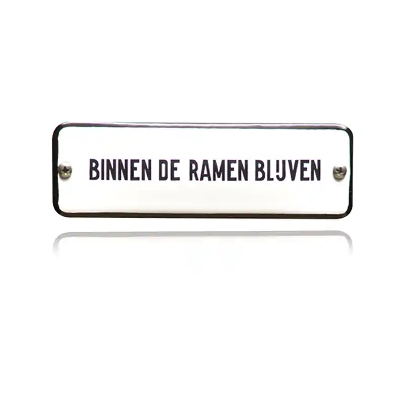 TR-19 emaille trein en tram bord ‘Binnen de ramen blijven‘ Gecertificeerd