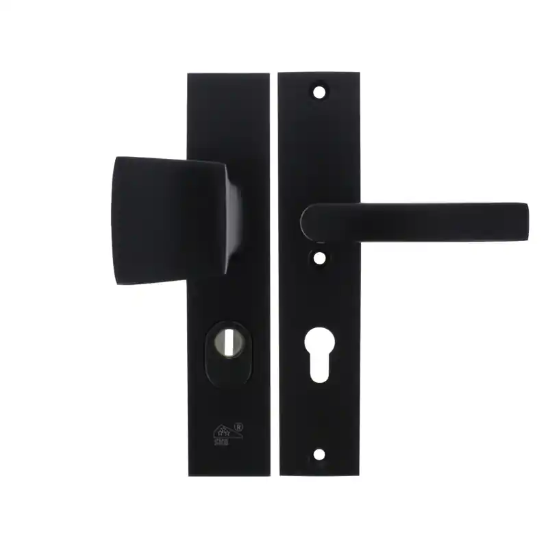 Starx deurkruk en voordeurknop op langschild SKG*** met kerntrekbeveiliging 245x50mm PC72 zwart Direct Verzonden