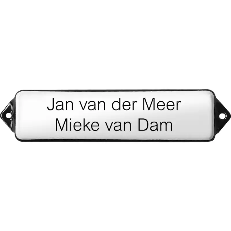 Beperkte Voorraad Naamplaat emaille wit, zonder kader, letters Arial, 120x30mm